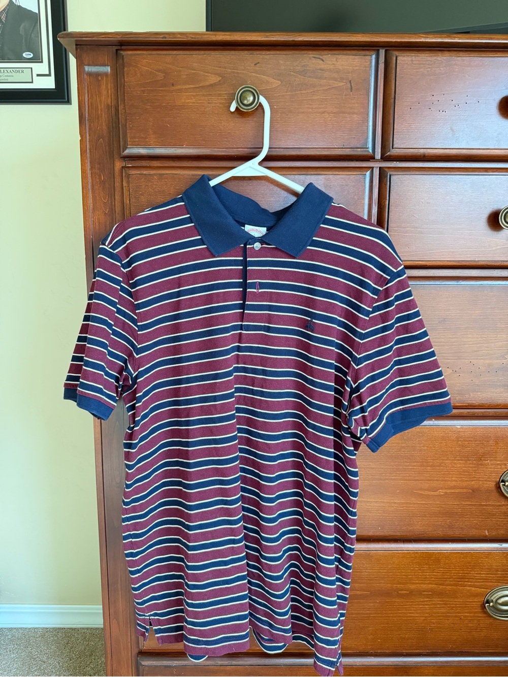 Brooks Brothers Men's Burgundy and Navy Stripe Polo Shirt
